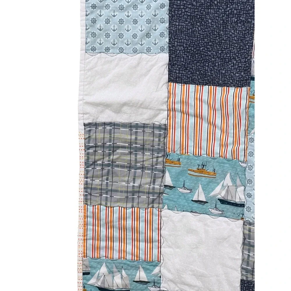Handmade Nautical Sailboat Quilt Blue Coastal Patchwork 44x36